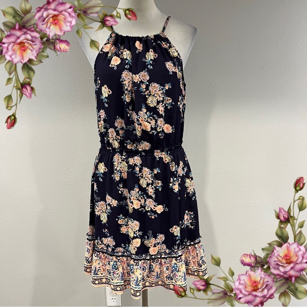 Love, Fire‎ Navy mini floral halter Dress size medium